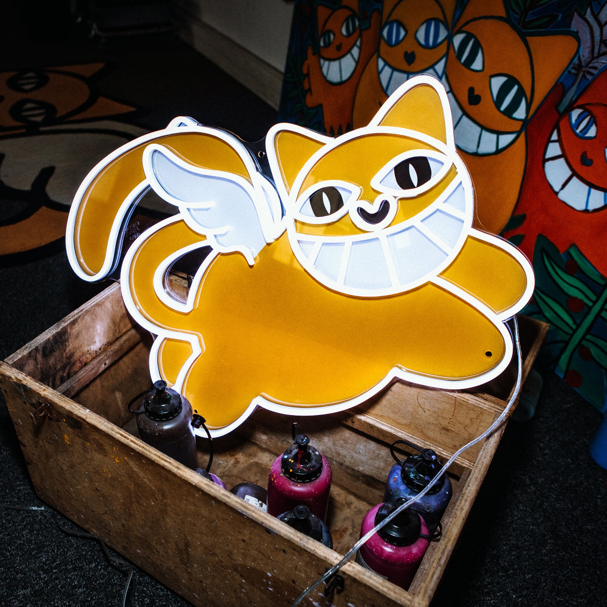 Herr Katze, Zeichen aus Neon-LEDs